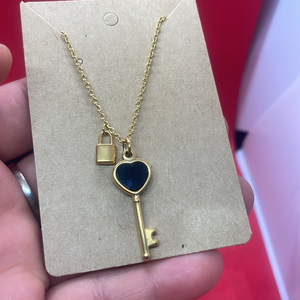 18k gold plated heart key lock chain 18 long